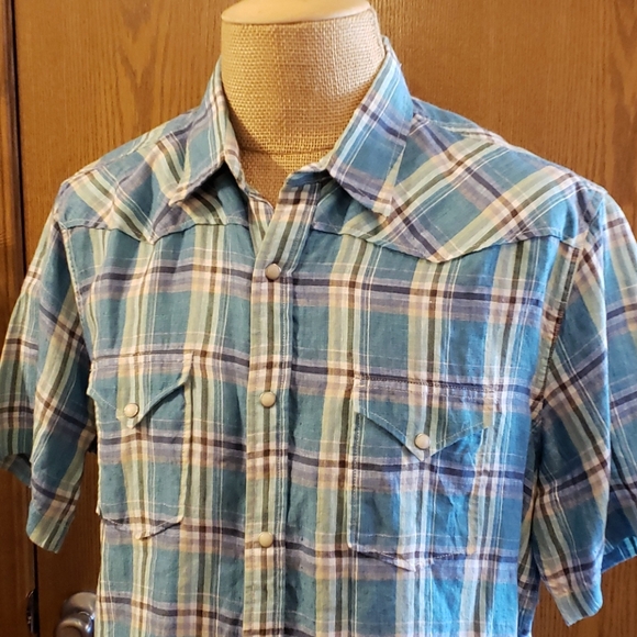 Lucky Brand Other - Lucky brand linen plaid short sleeve western cut